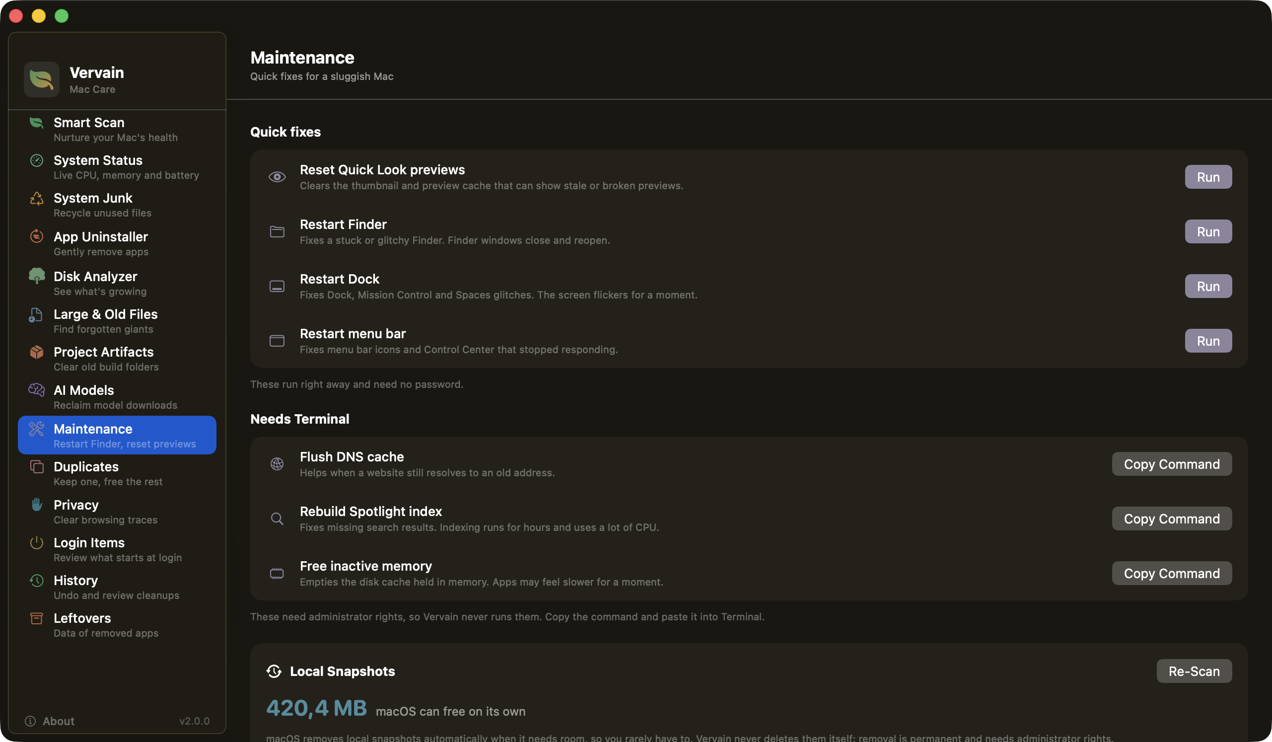 Vervain Maintenance, quick fixes and Terminal commands to copy